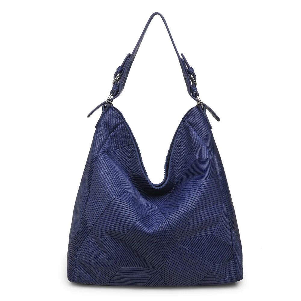 Moda Luxe Tatiana Large Hobo Tote Bag Shoulder Crossbody Vegan Leather Navy Blue